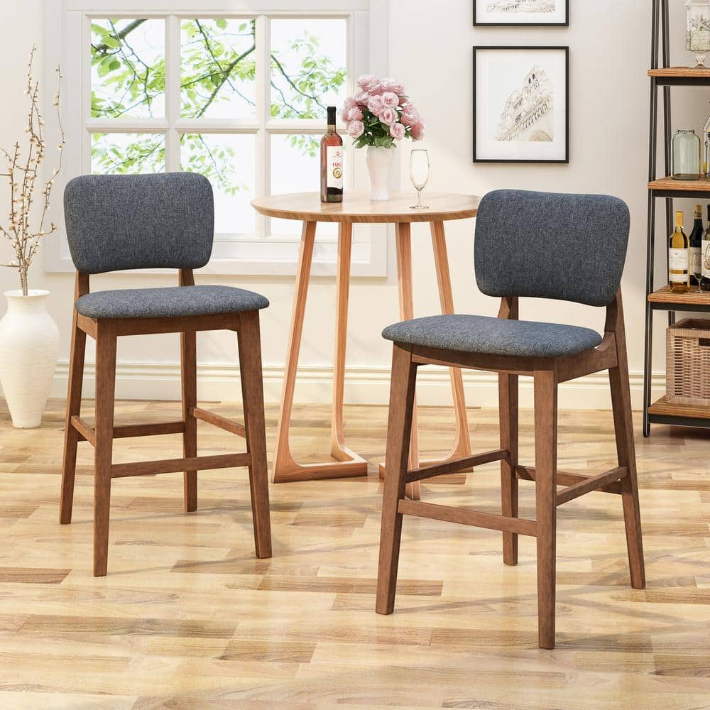 Noble House Bayliss 44.25 in. Charcoal High Back Wood Bar Height Foot Rest  Bar Stool with Fabric Seat (Set of 2) 83319 - The Home Depot