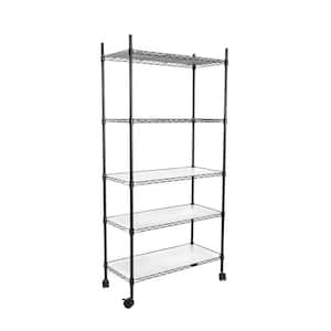 5-Tier Commercial Grade Heavy Duty Metal Shelving (14 in. W x 60 in H x 30 in D) with Wheels,Outdoor Plant Stands, Black