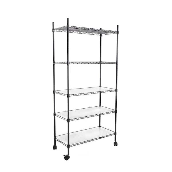 FIROMO 5-Tier Commercial Grade Heavy Duty Metal Shelving (14 in. W x 60 in H x 30 in D) with Wheels,Outdoor Plant Stands, Black
