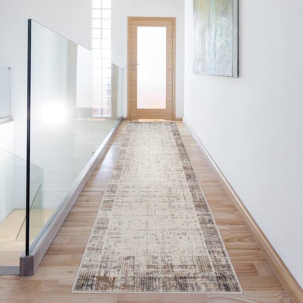 Elation Ivory Grey 2 ft. x 18 ft. All-over design Contemporary Runner Area Rug