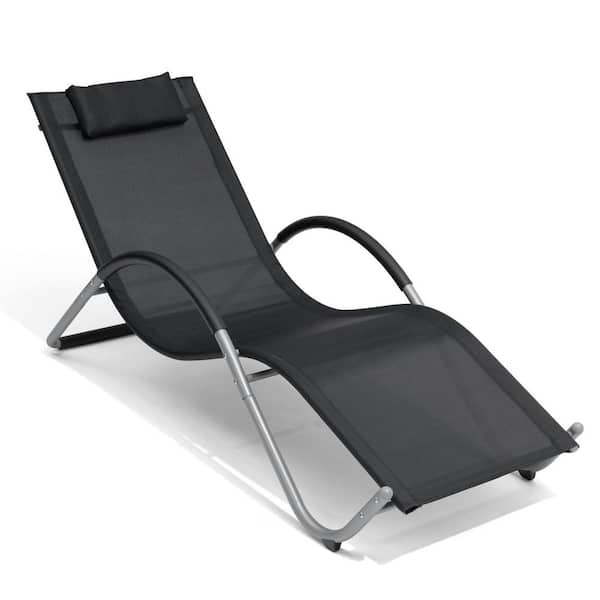 Pellebant Outdoor Metal Patio Chaise Lounge Chairs with Headrest in Black