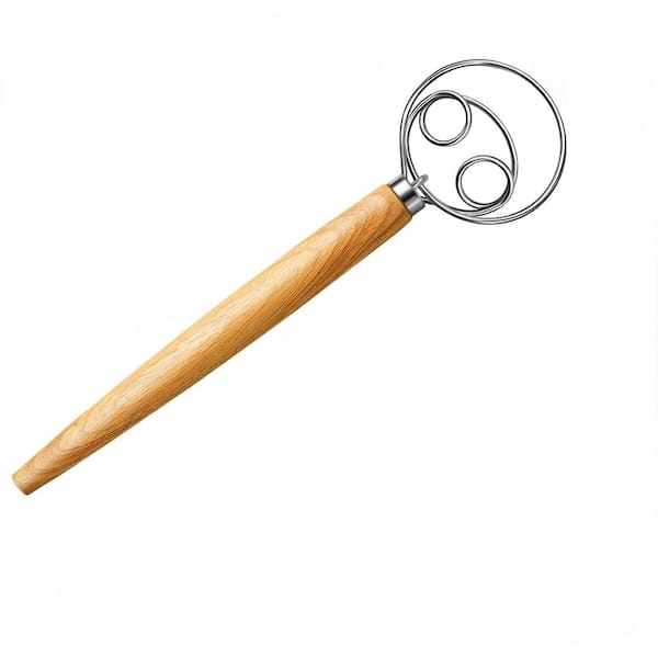 Danish Design Stainless Steel Dough Whisk with Wooden Handle for Efficient Baking and Mixing