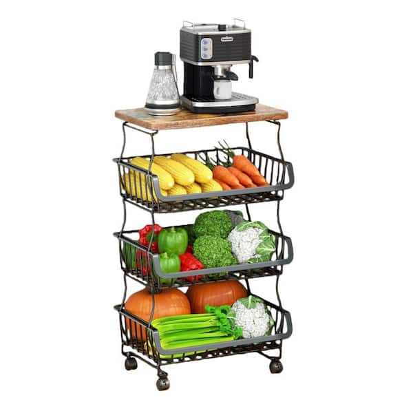 4-Tier Metal Wire Stackable Fruit Vegetable Storage Baskets with Wheels
