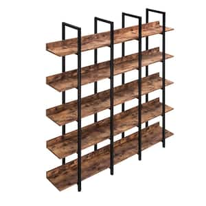 71 in. Rustic Brown Wood 5-Shelf Open Bookcase with Adjustable Foot Pad