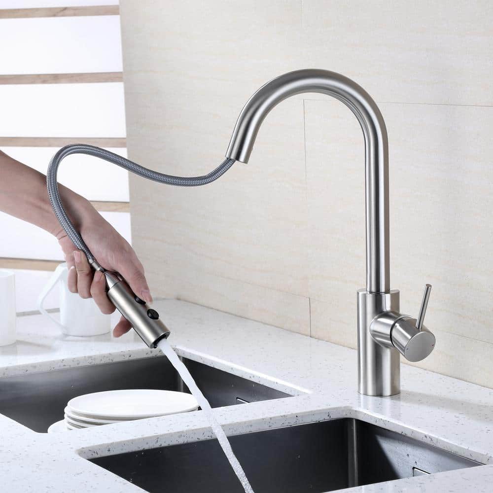 Brushed Nickel Single Handle Pull Down Kitchen Faucet