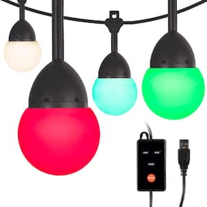12 Bulbs 12 ft. Outdoor Indoor USB Color Changing LED String Light, Globe Bulb, Acrylic Edison Bulbs