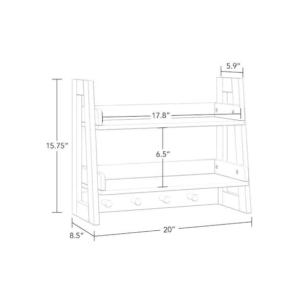 RiverRidge Home Amery 2-Tier Ladder Wall Shelf with Hooks - White