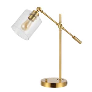 Kathryn Classic 23 in. Brass Gold Iron/Seeded Glass Adjustable Head Modern USB Charging LED Task Lamp