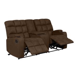 70 in. Brown Tufted Polyester 2-Seater Reclining Loveseat with Cupholders