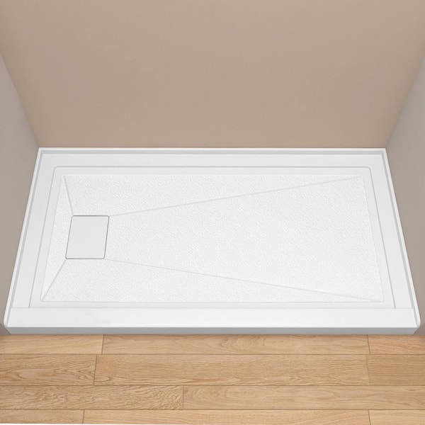 Siba 60 in. L x 32 in. W Alcove Shower Pan Base with Left Drain in White Acrylic Non-Slip Single Threshold RV/Bathroom