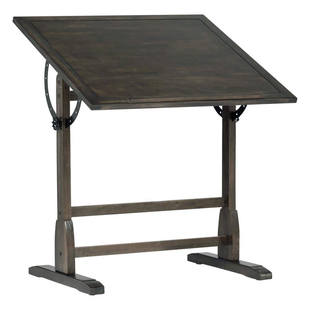 Turn-of-the-Century Distressed Black Solid Wood Adjustable Drafting Table