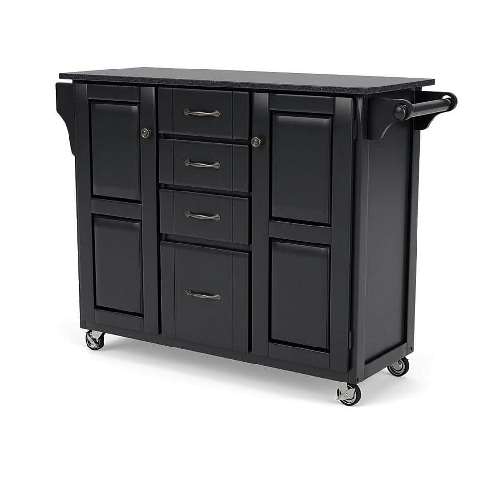 Black Granite Top Kitchen Cart with Storage and Spice Rack
