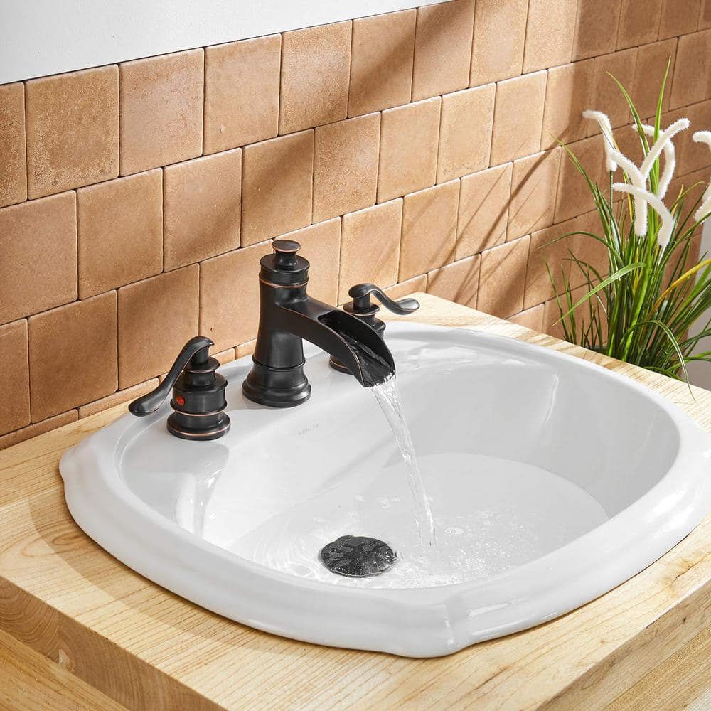 Oil Rubbed Bronze Waterfall Widespread Bathroom Faucet with Pop-Up Drain