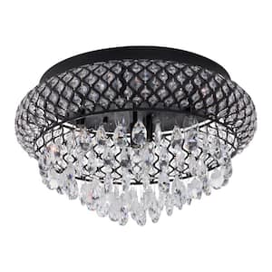 Janson 19.6 in. 5-Light Modern Glam Black Flush Mount with Crystal Decoration