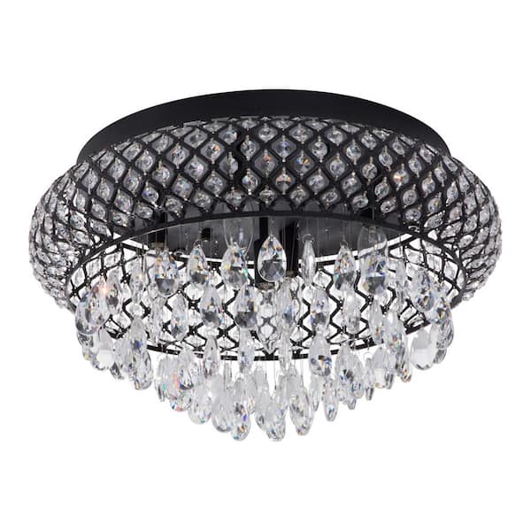Maxax Jackson 19.6 in. 5-Light Modern Glam Matte Black Flush Mount Ceiling Light with Crystal Decoration