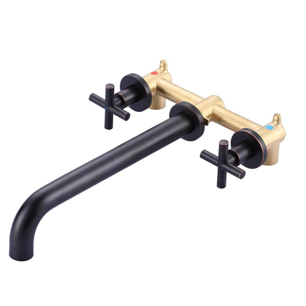Oil Rubbed Bronze Wall Mount Tub Filler with Cross Handles