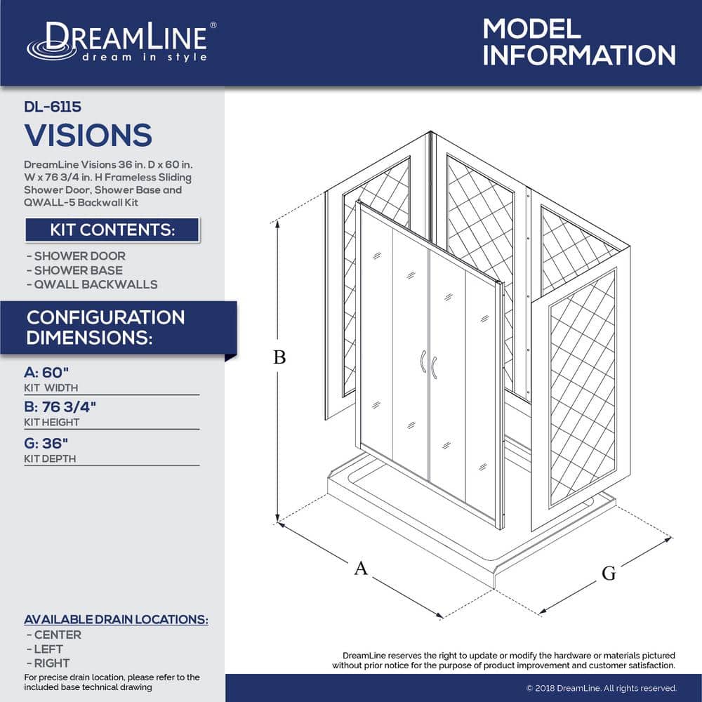 Visions 60" x 36" Frameless Clear Glass Sliding Shower Kit with Brushed Nickel Hardware