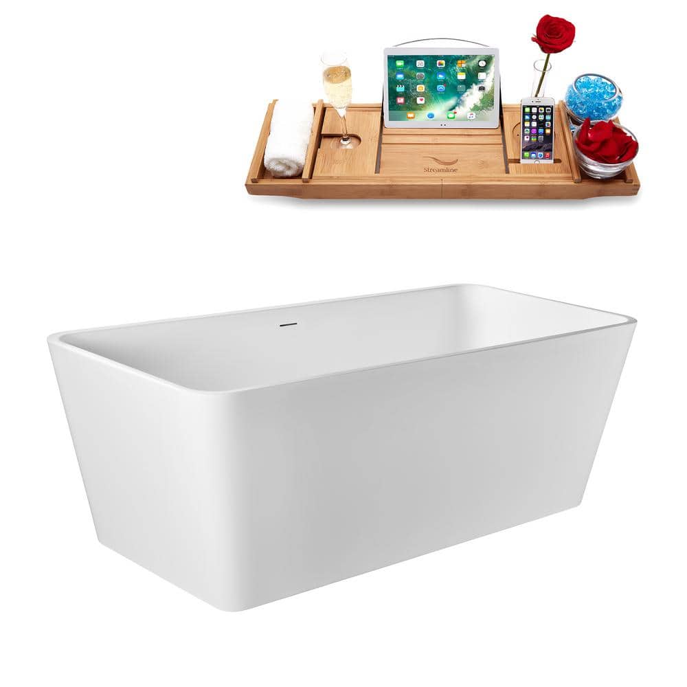 67" Glossy White Acrylic Freestanding Soaking Tub with Polished Gold Trim