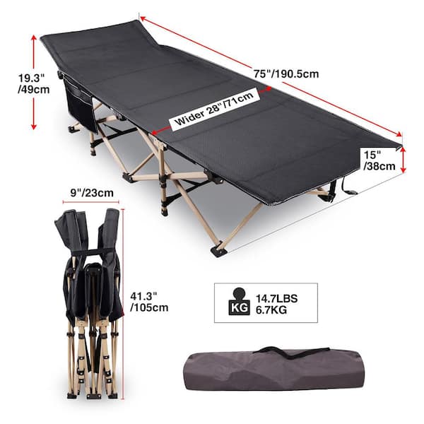 Wildaven Adult Heavy Duty Folding Camp Bed 28 in. Extra Wide Sturdy Portable Camp Bed Black YYJA122704 The Home Depot
