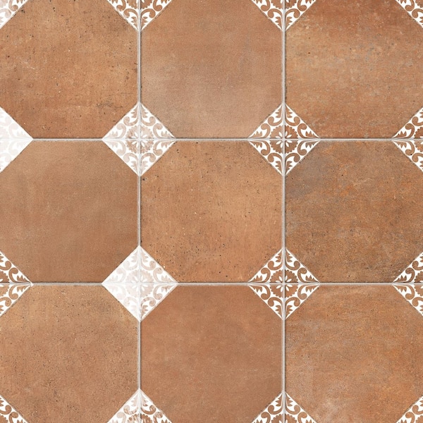 Merola Tile Degas Cotto with White Deco 9 in. x 9 in. Porcelain Floor and Wall Tile (11.2 sq. ft. /Case)