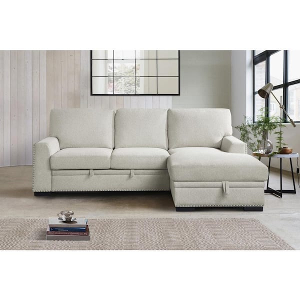 EVERGLADE HOME Driggs 96 in. Square Arm 2-Piece Chenille L-Shaped Sectional Sofa in Beige
