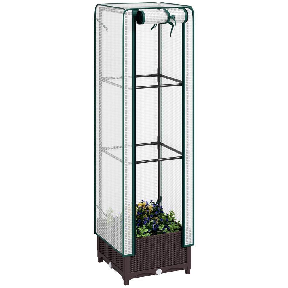 Plastic Raised Garden Bed with Trellis, Outdoor Planter Box with PE Greenho