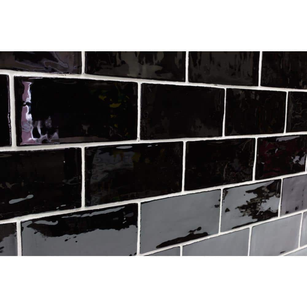 Messi Black Polished Ceramic Subway Wall Tile 3x6