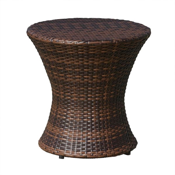 Siavonce Multi-Brown Wicker Outdoor Hourglass Side Table