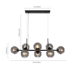 REVERSO 8-Light Metal Black Branch Linear Bubble Modern Chandelier with Globle Smoked Clear Glass Shades