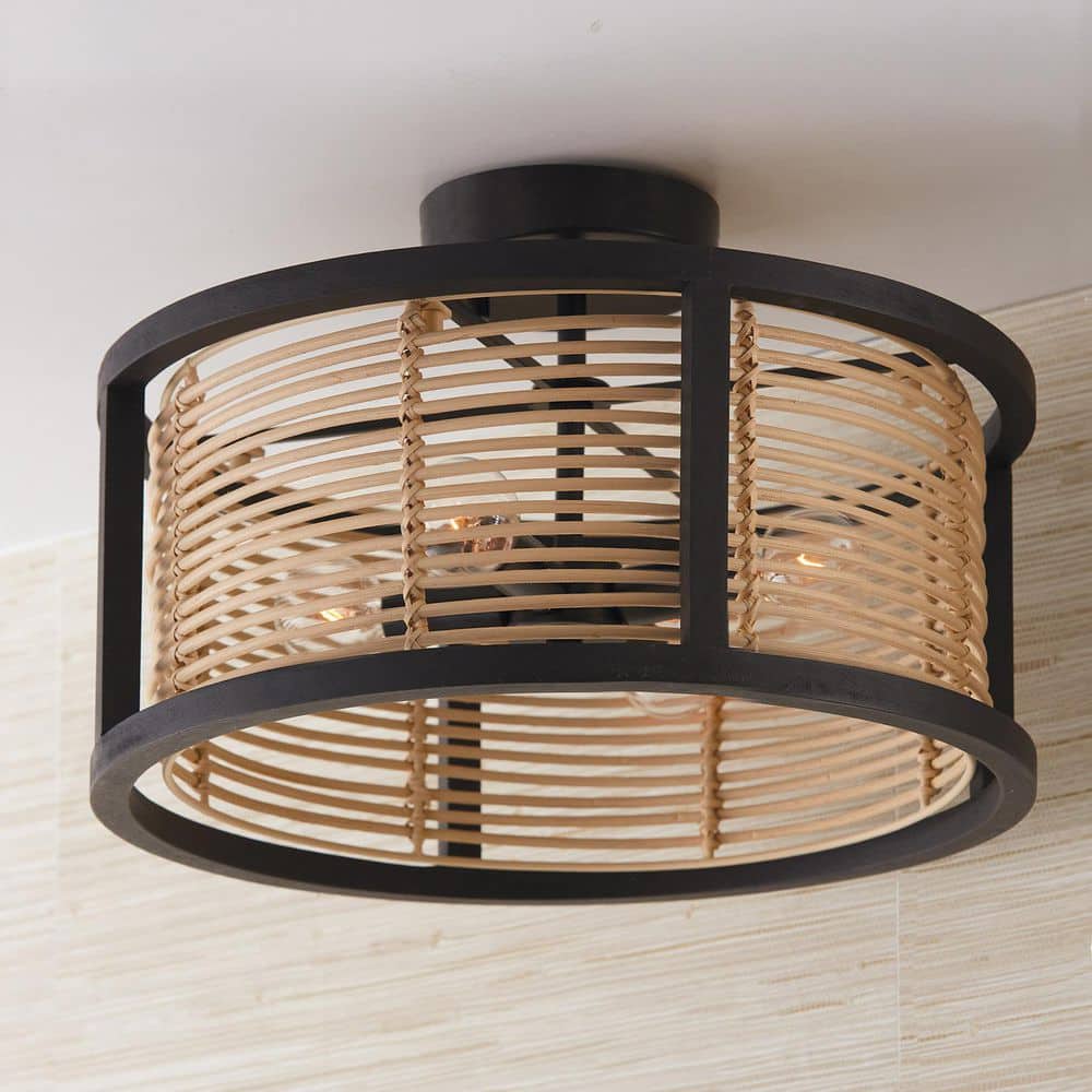 Rico 16 in. 4-Light Drum Matte Flat Black Semi-Flush Mount Light for Foyer price history on PriceWatchPro