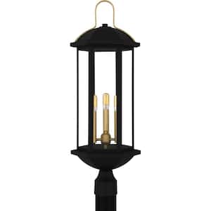 Crestfield 3-Light Matte Black Hardwired Marine Grade Aluminum Outdoor Post Light with No Bulbs Included
