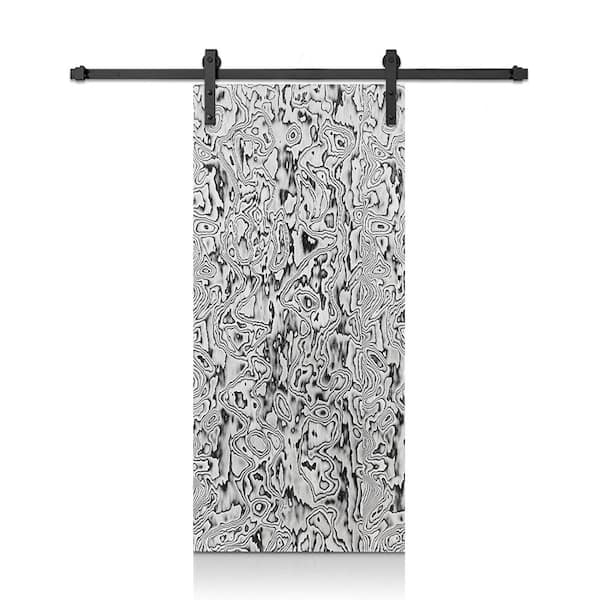 CALHOME 30 in. x 84 in. Black and White Smooth Flush Hollow Core Veneer Composite Interior Sliding Barn Door with Hardware Kit