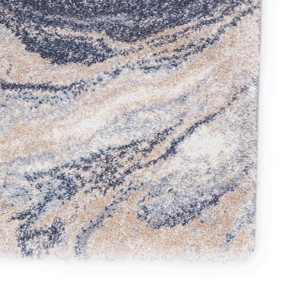 Orion Abstract Blue and Light Gray Shag Area Rug 5' x 7'
