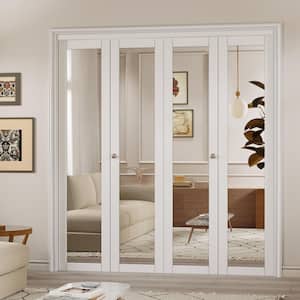 72 in. x 80 in. 1-Lite Mirror Glass and Solid Core White Finished MDF Interior Closet Bi-Fold Door with Hardware