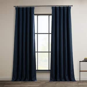 Nightfall Navy Blue Faux Linen Room Darkening Curtain - 50 in. W x 108 in. L (1 Panel)