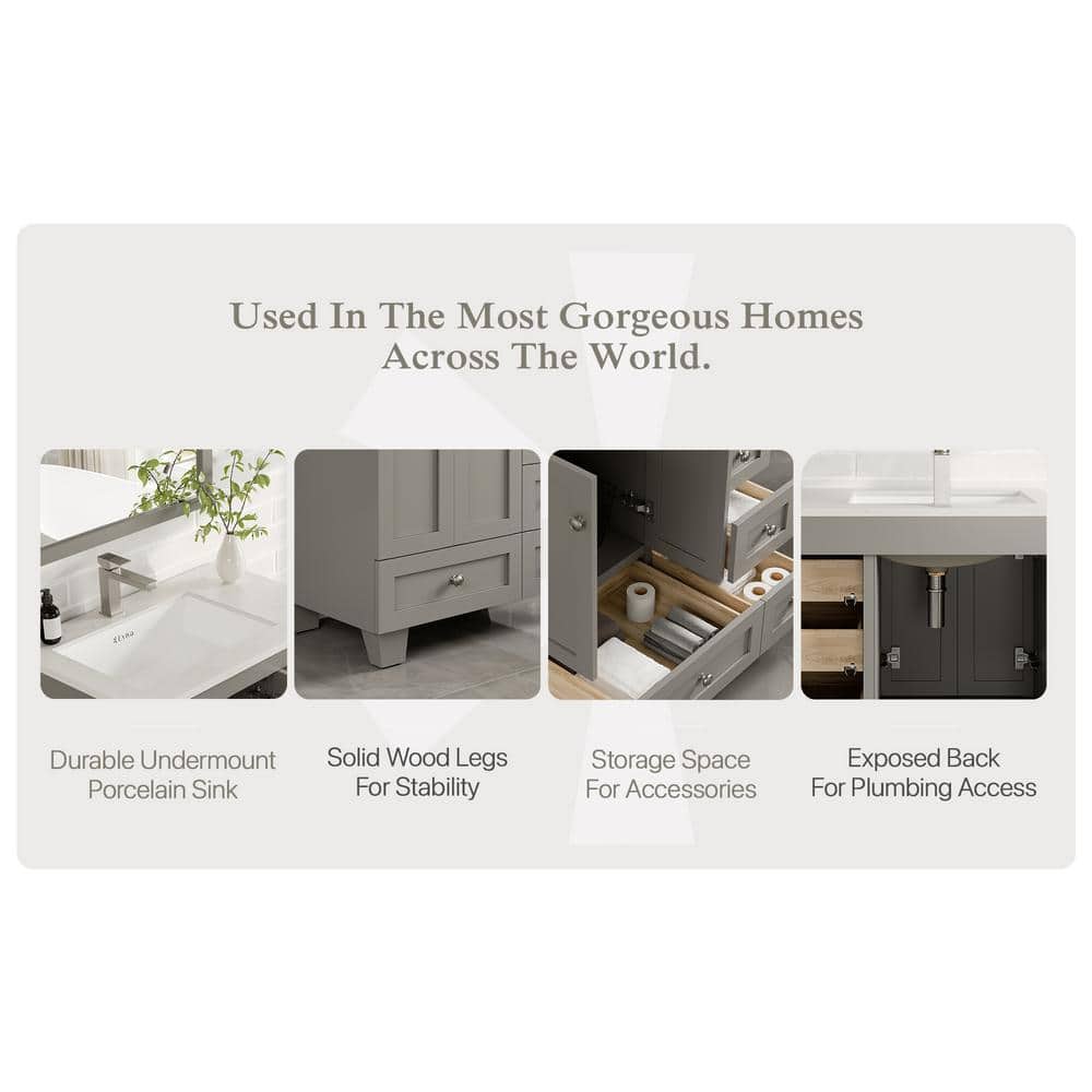Happy 30" Gray Freestanding Bathroom Vanity with Marble Top