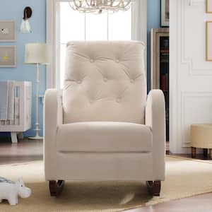 Beige Modern High Back Comfortable Velvet Rocking Armchair for Baby Room, Living Room(Set of 1)