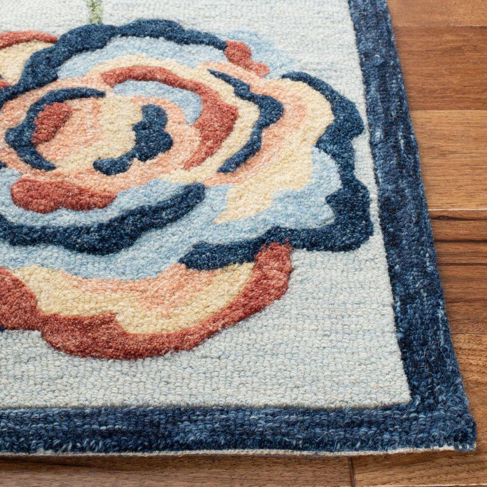 Handmade Blue Floral Wool Tufted Area Rug, 5' x 8'