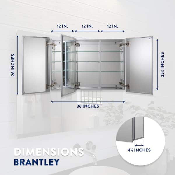 Croydex 36-in x 26-in Surface/Recessed Mount Silver Mirrored Soft Close Medicine Cabinet