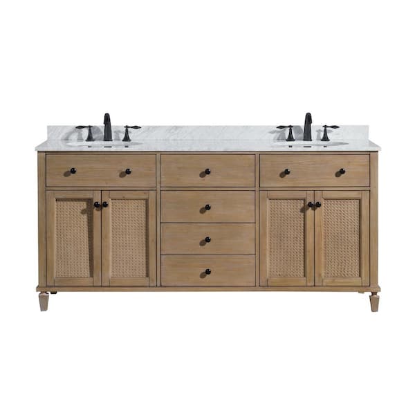 Annie 72 in. W x 22 in. D x 34.5 in. H Double Bath Vanity in Weathered Fir w/Marble Top in Carrara White w/White Basin