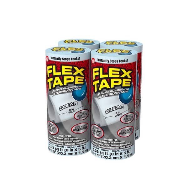 FLEX SEAL FAMILY OF PRODUCTS Flex Tape Clear 8 in. x 5 ft. Strong Rubberized Waterproof Tape (4-Pack)