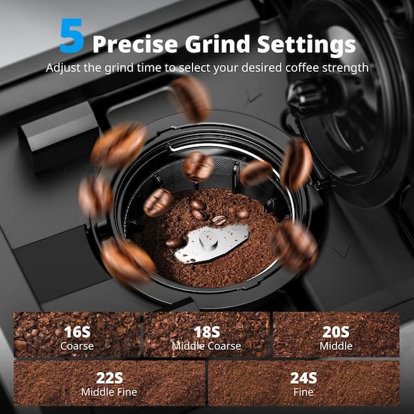 2 Cup Black Coffee Maker with All-in-one Grind and Brew and 6 Grinding Time Settings
