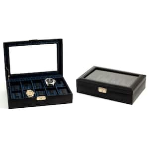 12 in. D x 3 in. H x 8 in. W Leather Watch Case in Black