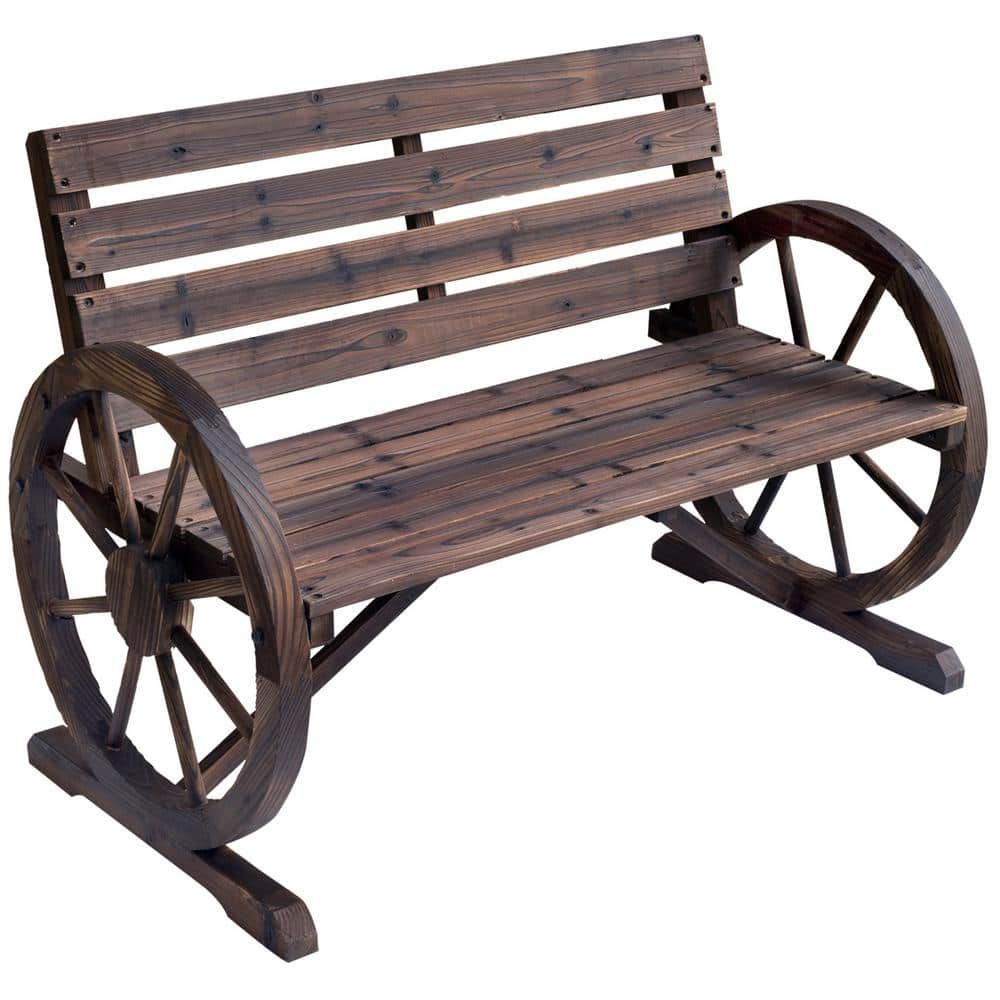 ITOPFOX Wooden Wagon Wheel Bench 41 in. 2 -Person Slatted Seat Bench ...