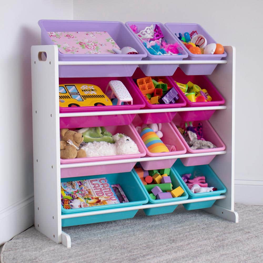 Forever Multicolor Engineered Wood Toy Storage Organizer with 12 Plastic Bins