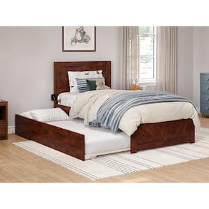 Canyon Walnut Brown Solid Wood Twin Platform Bed with Matching Footboard and Twin Trundle