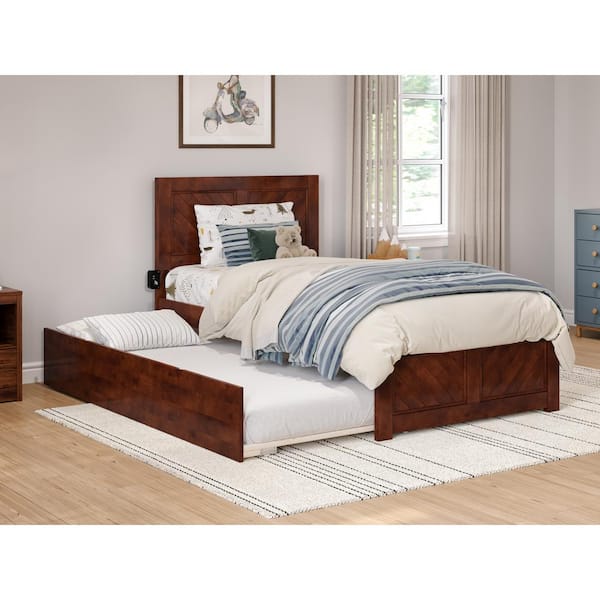 AFI Canyon Walnut Brown Solid Wood Twin Platform Bed with Matching Footboard and Twin Trundle