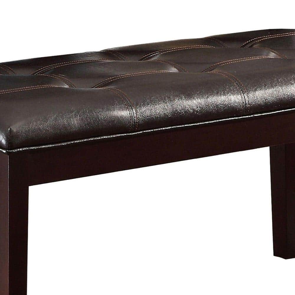 Espresso Brown Faux Leather Tufted 49" Wooden Bench