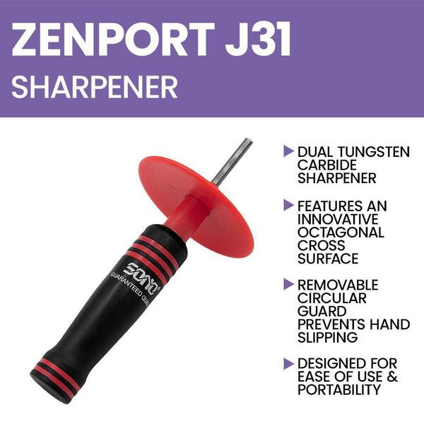 ZENPORT Tungsten Carbide Sharpener, Removeable Hand Guard in Red
