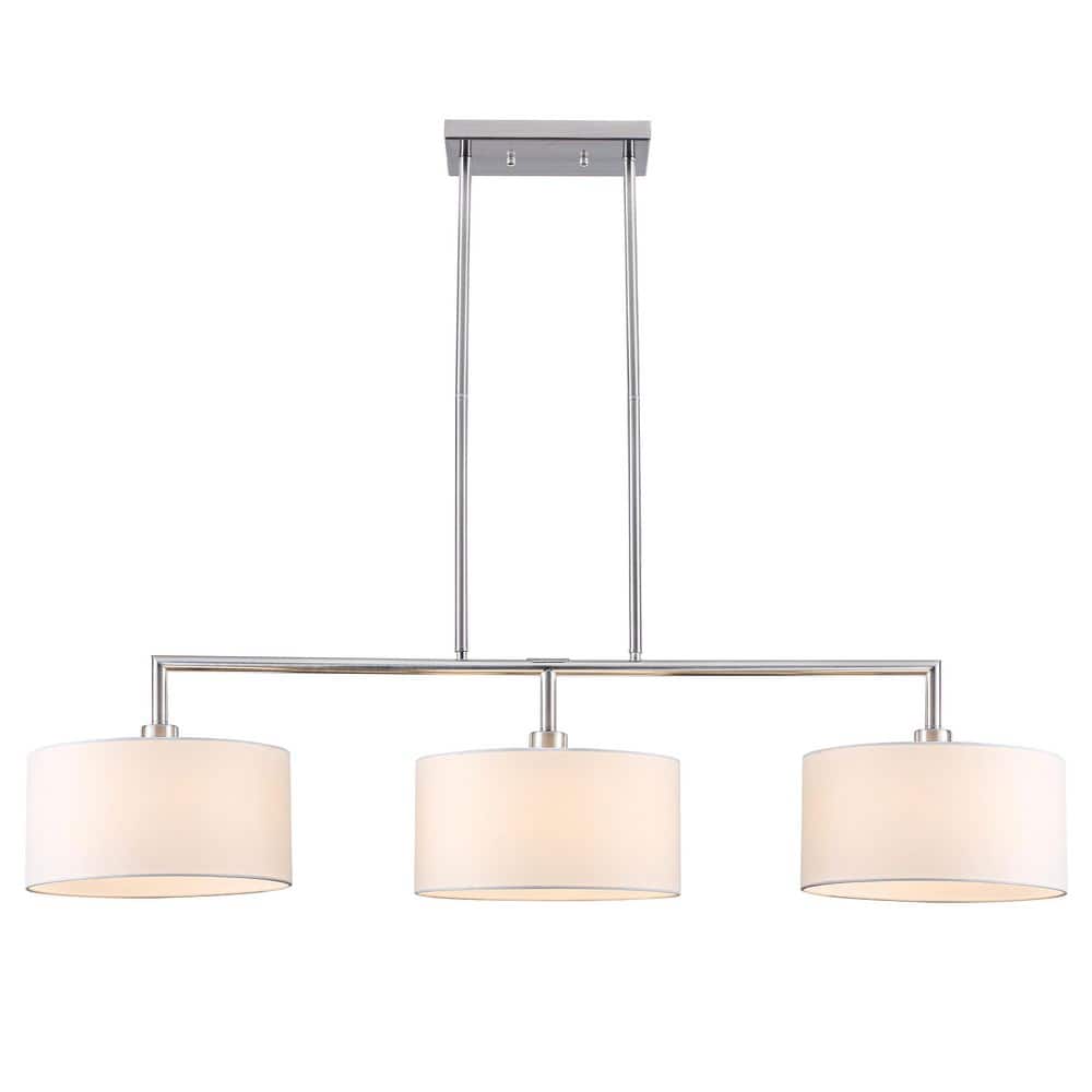 3-Light 47 in. Nickel Modern Linear Kitchen Island Pendant With Fabric Drum Shade For Living Room, No Bulbs Included price history on PriceWatchPro